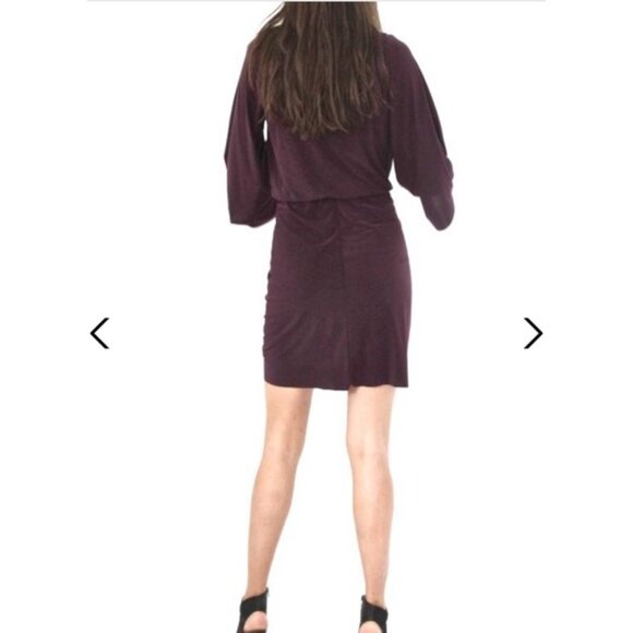 Misa Los Angeles Teget Twist Front Draped Mini Dress Bell Sleeves Plum Purple Si - Picture 13 of 14